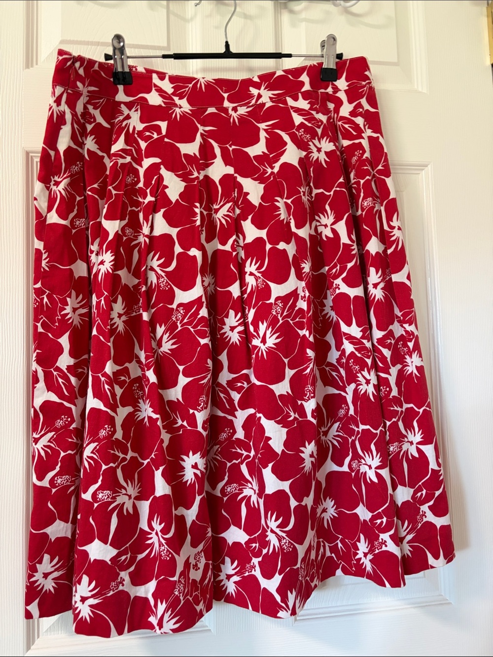 Talbots Red and White Floral A-Line Skirt